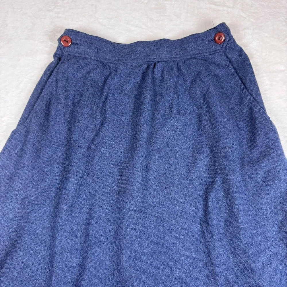 Vintage 70s Union Made Navy‎ Blue Small A-Line Midi Skirt Academia Cottagecore